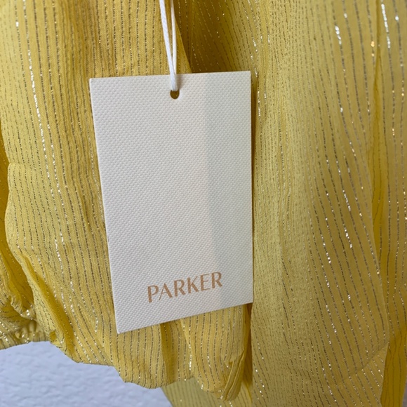 Parker Mylah Shirred Top Large NEW Dandelion Lemon Yellow Silver Metallic - Picture 6 of 13